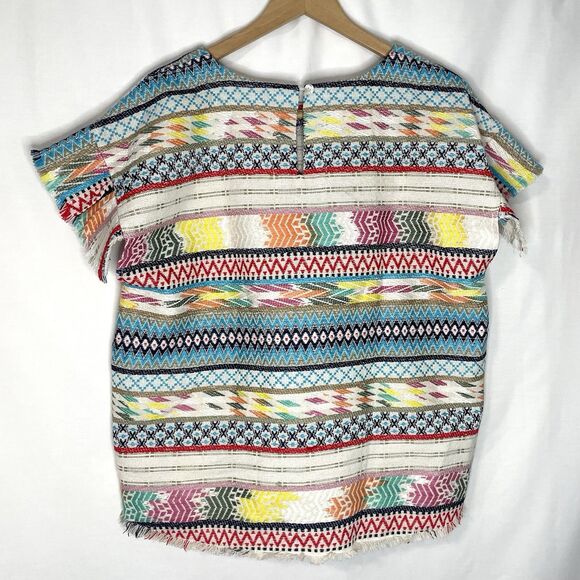 Ivy Jane Colorful Serape Poncho Shirt Boho Fringe Aztec Blanket L Western Mexico - Picture 4 of 8